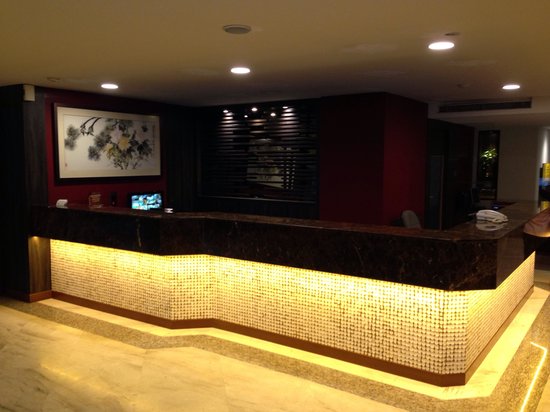 Hotel reception desk at night