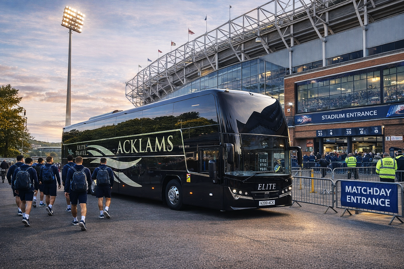 Team coach travelling between cities