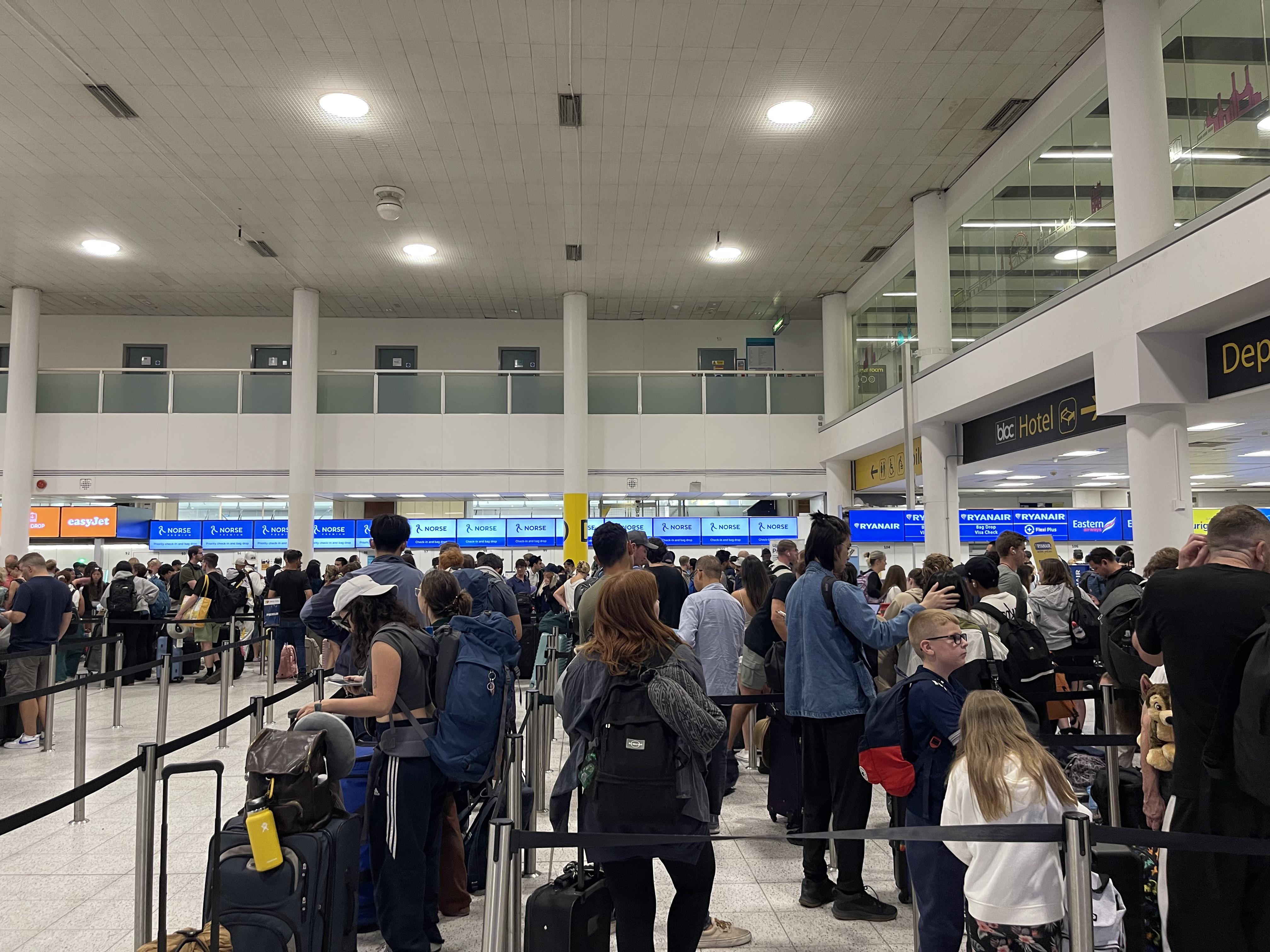 Budget airline check-in counter queue