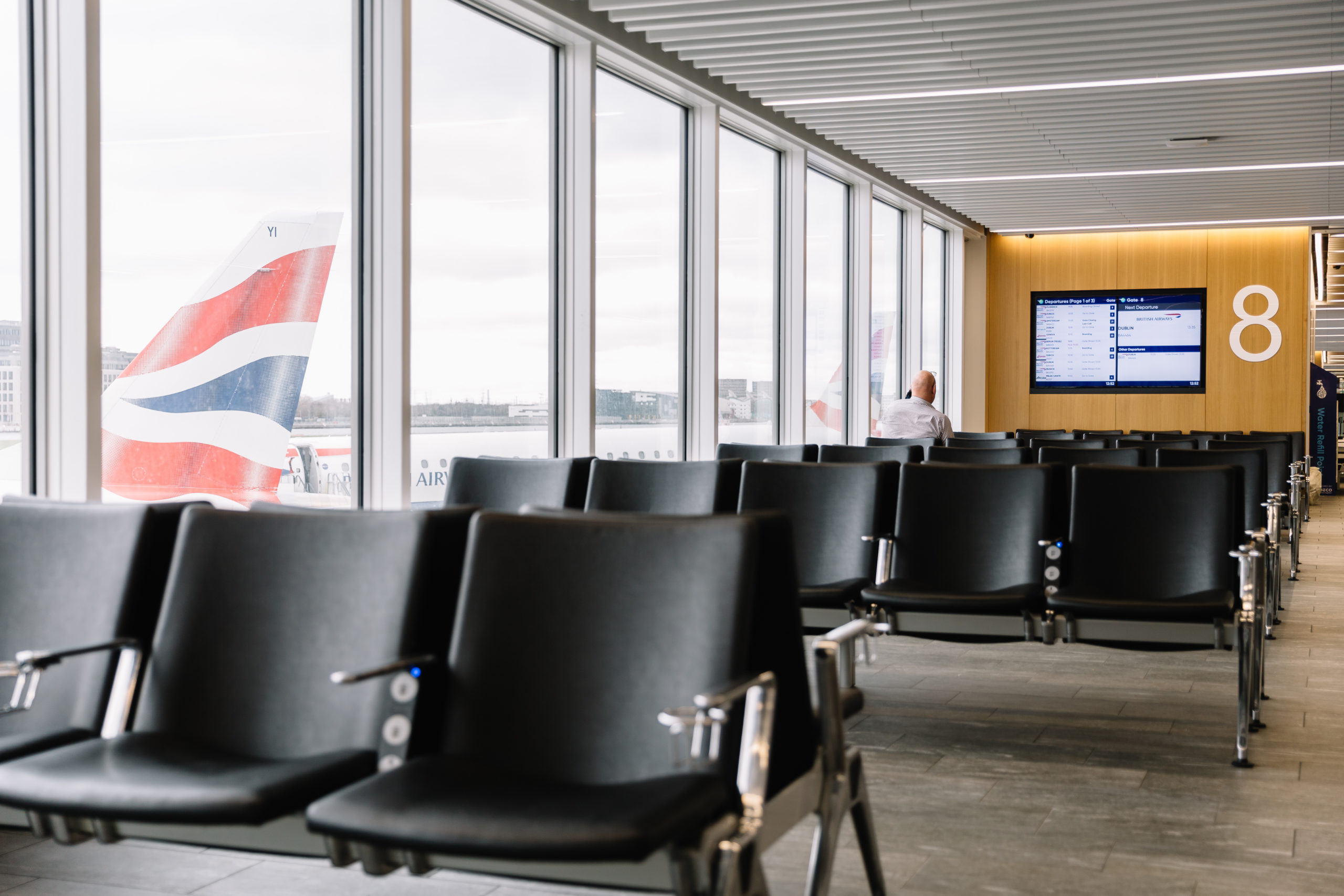 Airport departure gate waiting area